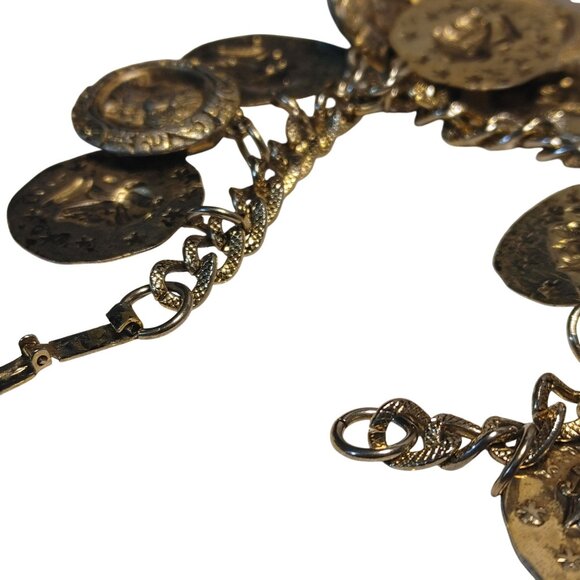 Coin Charm Bracelet Vintage Lapis Lazuli Turquoise Glass Stone Egyptian Etruscan - Picture 8 of 12